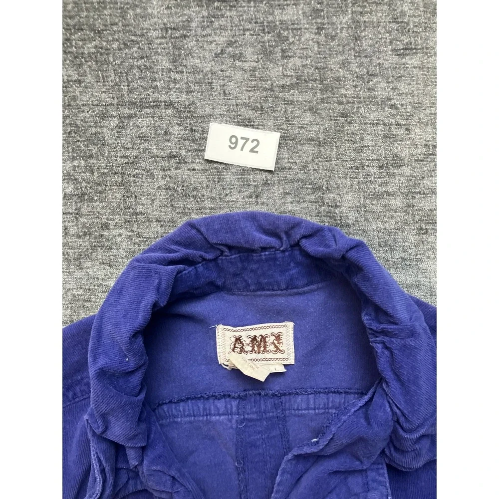 Vintage AMX Corduroy Trucker Jacket Women Large Blue Cotton Stretch Button Front